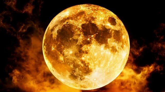 Stunning orange supermoon illuminates the night sky in October, 4k Videos