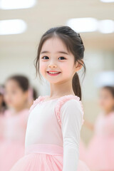 Young Ballerina in Dance Class with Joyful Expression and Graceful Pose
