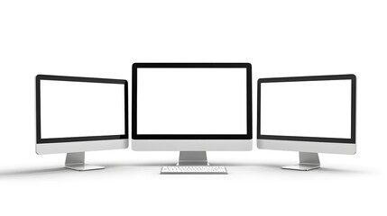 Fototapeta premium Three Computer Monitors with Ultra-thin display border with blank white screen Mockup