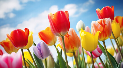 Colorful Tulips Blooming in a Spring Garden