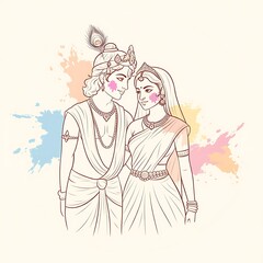 Lord Krishna and Goddess Radha are playing Holi.