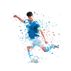 Football player, kicking ball soccer, abstract isolated vector silhouette