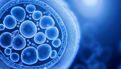 Microscopic view of immune cells. For scientific research banner or poster.