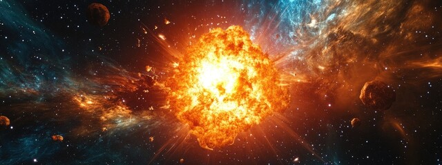 Obraz premium 3D cartoon depiction of an explosion resembling a supernova at the galaxy s center