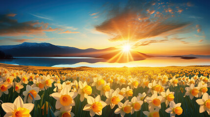 Stunning Sunset Over a Field of Daffodils