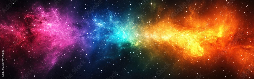 Poster Abstract background for space galaxy spectrum concept featuring a colorful display of stars in a rainbow color palette set against a dark backdrop 3D cartoon rendering of this vibrant scene enhanc