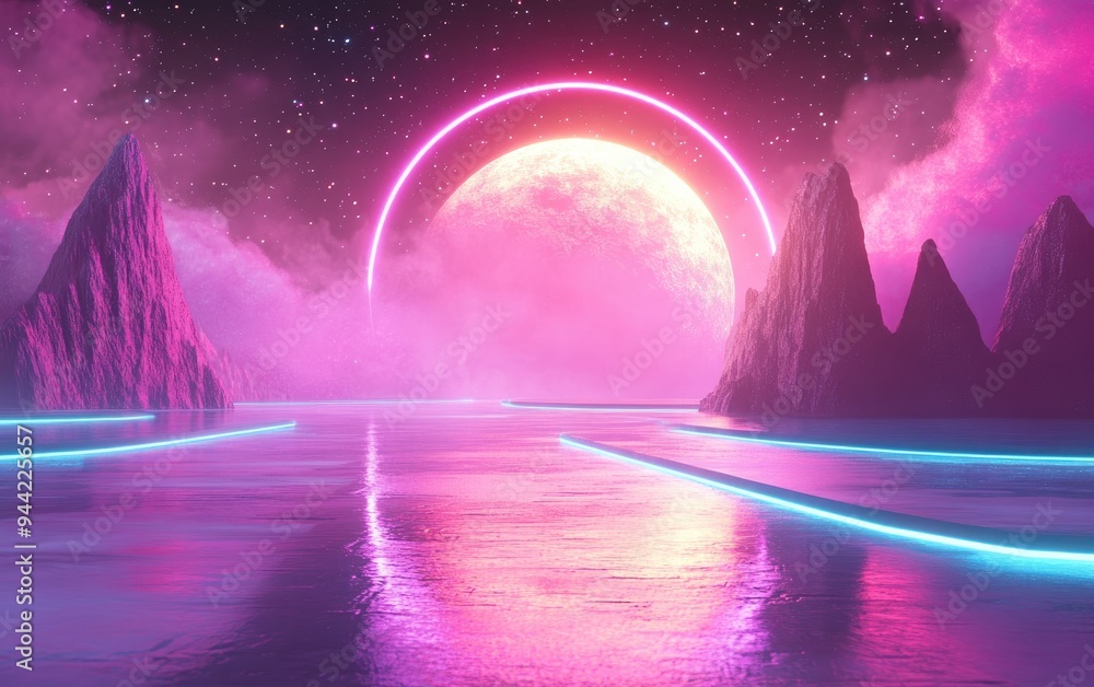 Poster Incredibly beautiful space in 3D cartoon rendering