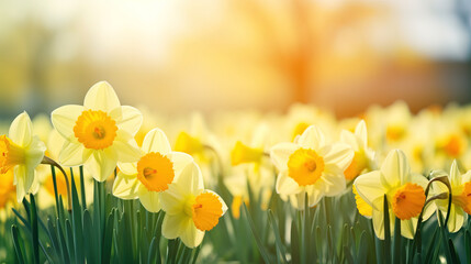 Fototapeta premium Vibrant Yellow Daffodils in Full Bloom - Spring Flowers