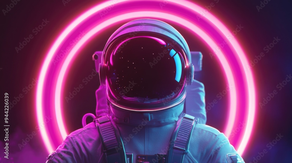 Leinwandbilder colorful visor and white spacesuit astronaut in a 3d cartoon rendering featuring pink and blue moody