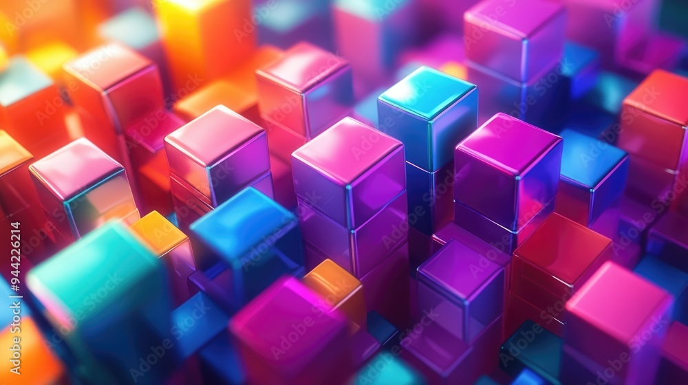Poster Extruded Abstract Fractal Background featuring 3D cartoon rendering Modern Art Painting with futuristic wavy fractal artwork Trendy desktop wallpaper showcasing colorful abstract 3D rendered cubes