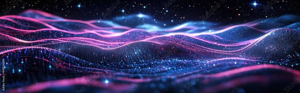Poster 3d illustration of an abstract landscape featuring a dark background starry outer space texture and 
