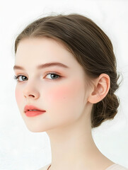Naklejka premium Minimalist Beauty Portrait with Soft Natural Makeup and Clean Background
