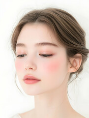 Fototapeta premium Minimalist Beauty Portrait with Soft Natural Makeup and Clean Background