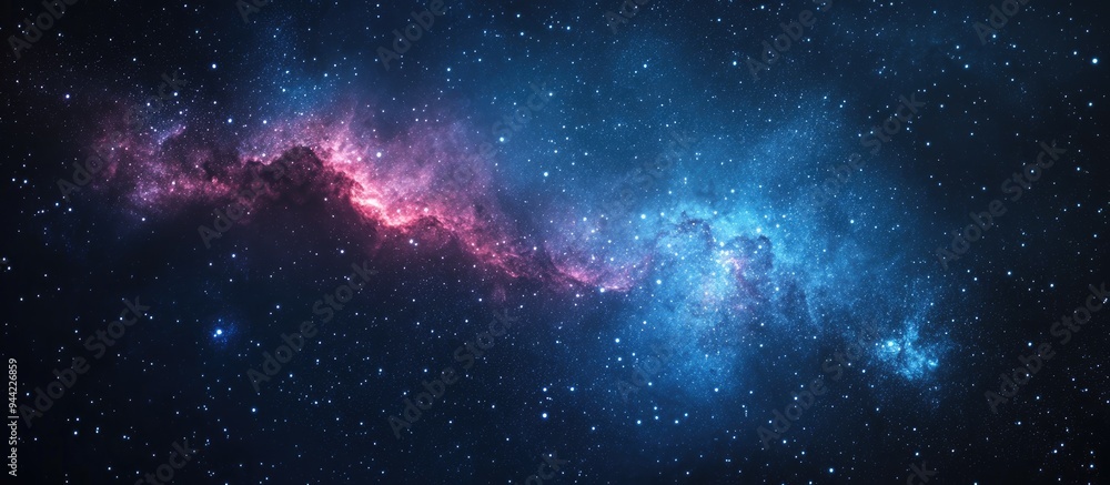 Poster 3d cartoon depiction of a night sky featuring nebulae and stars for a web banner with a space theme