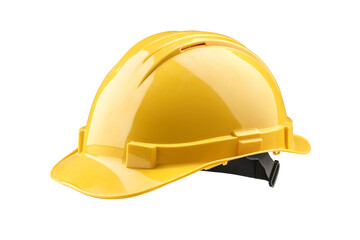 Fototapeta premium A yellow hard hat resting on a transparent background, representing essential safety gear for construction workers in various job environments. Transparent background PNG