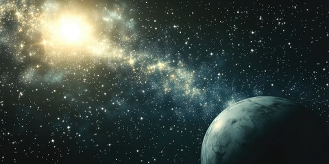 Obraz premium Stars of a planet and galaxy in free space depicted in 3D cartoon rendering