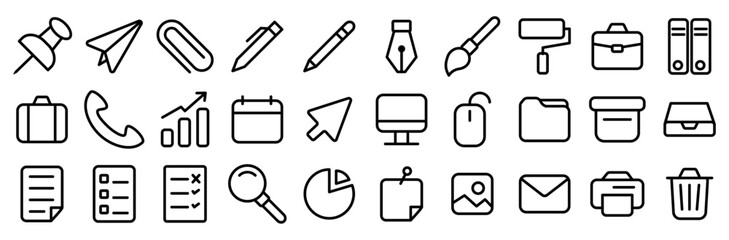 rounded line icon set office supply computer trash files
