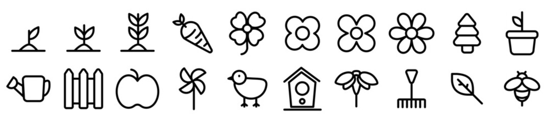 rounded line icon set garden flowers