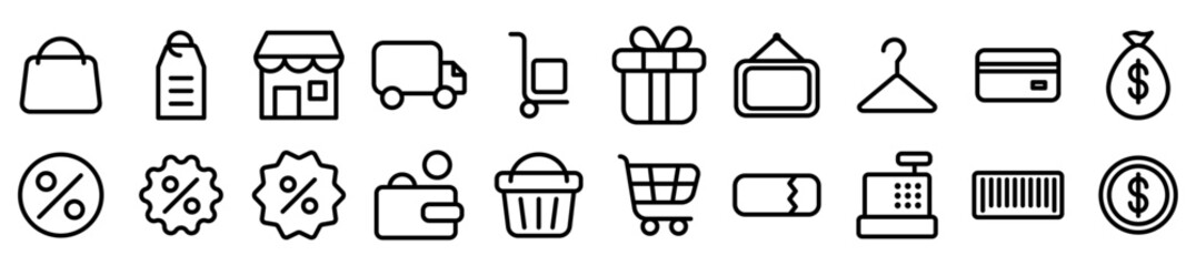 rounded line icon set shopping online sale offer