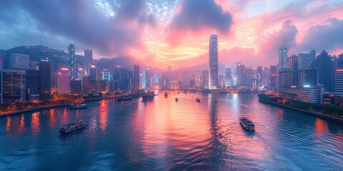 Obraz premium Hong Kong Skyline at Sunset