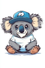 A vector design for a t-shirt print featuring a koala wearing a cap. A koala wearing a cap vector with clean lines for a modern and striking look