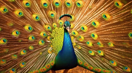 Obraz premium Peacock Displaying Its Majestic Tail Feathers