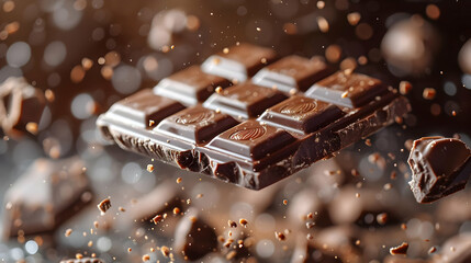Chocolate Bar with Nuts in Mid-Air, Realistic Image