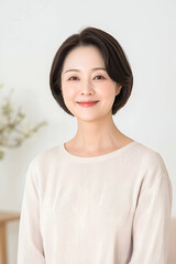 Portrait of a Woman Smiling Warmly in a Comfortable Sweater