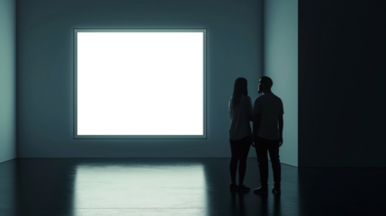 A couple standing in front of a blank wall Mockups, Transparent PNG