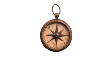 An antique compass showcasing a vintage design with a weathered finish, perfect for travel enthusiasts and explorers isolate on transparency background