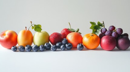 A Row of Fresh Fruits and Blueberries