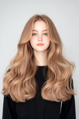 Naklejka premium Portrait of a Young Woman with Long Flowing Hair and a Subtle Smile