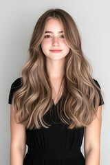 Naklejka premium Portrait of a Young Woman with Long Flowing Hair and a Subtle Smile