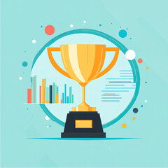 A vibrant trophy symbolizing achievement and success, surrounded by colorful graphics representing growth and accomplishment.