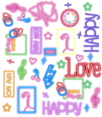 patron con letreros neon coloridos fondo blanco