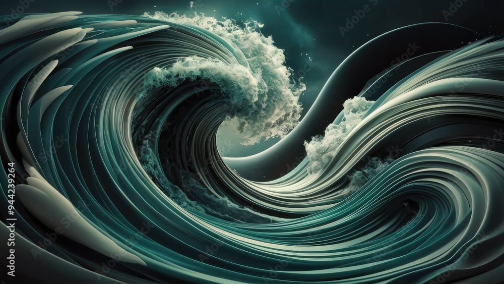 Poster dynamic wave patterns: a composition of swirling and twisting interactions in popular science and ed