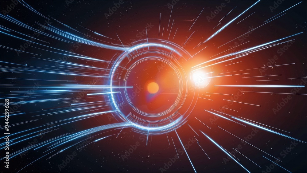 Poster dynamic abstract lens flare with star light effect on dark backdrop.