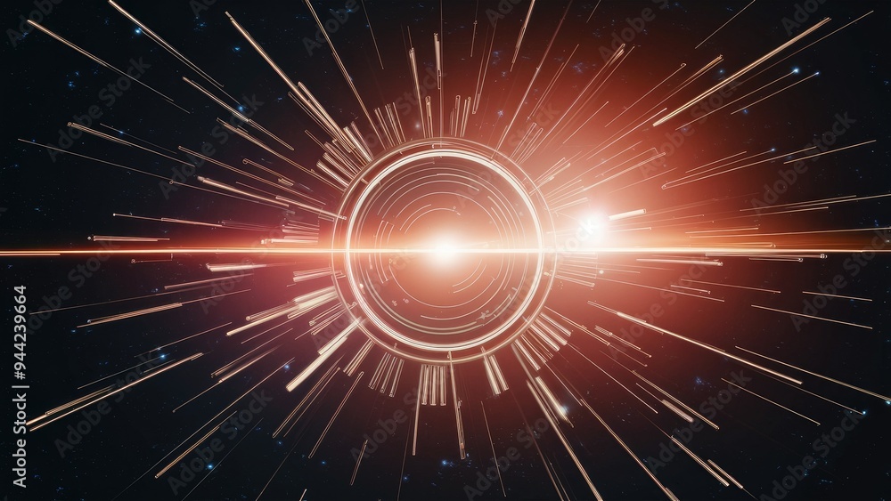 Poster dynamic abstract lens flare with star light effect on dark backdrop.