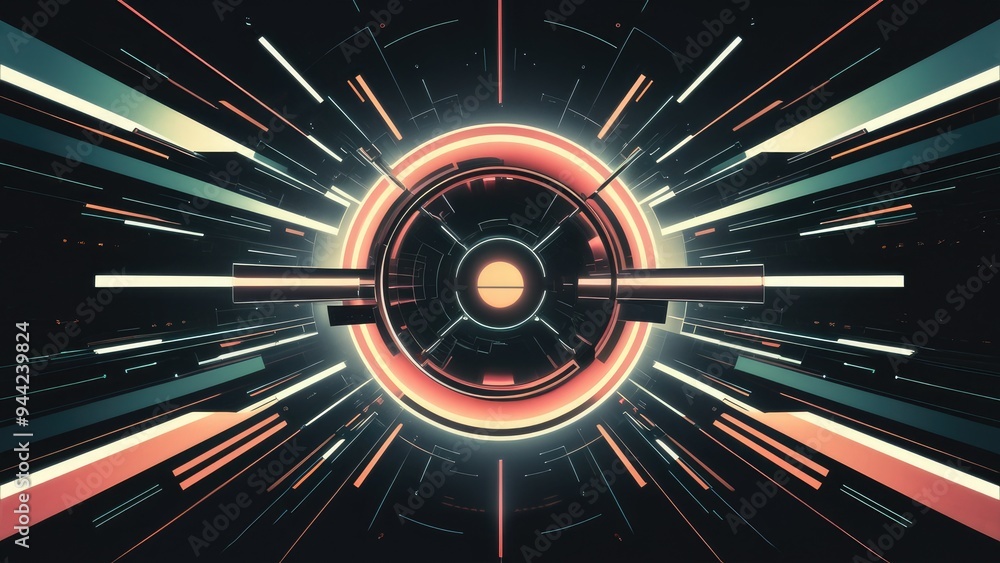 Poster dynamic abstract shapes on a dark backdrop. concept of retro-futurism and digital interface in a dig