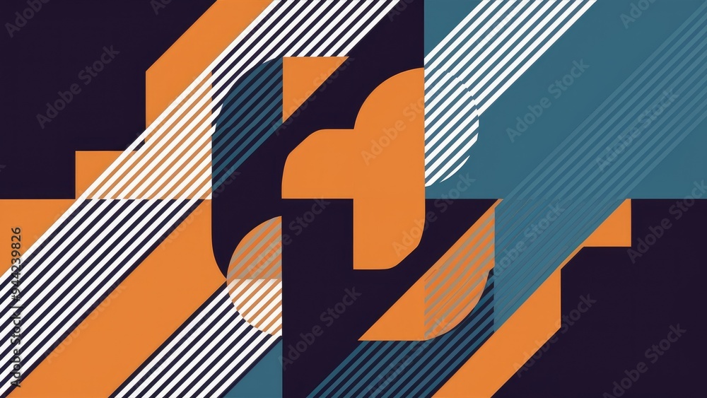 Poster dynamic composition of abstract modern geometric shapes with diagonal lines.