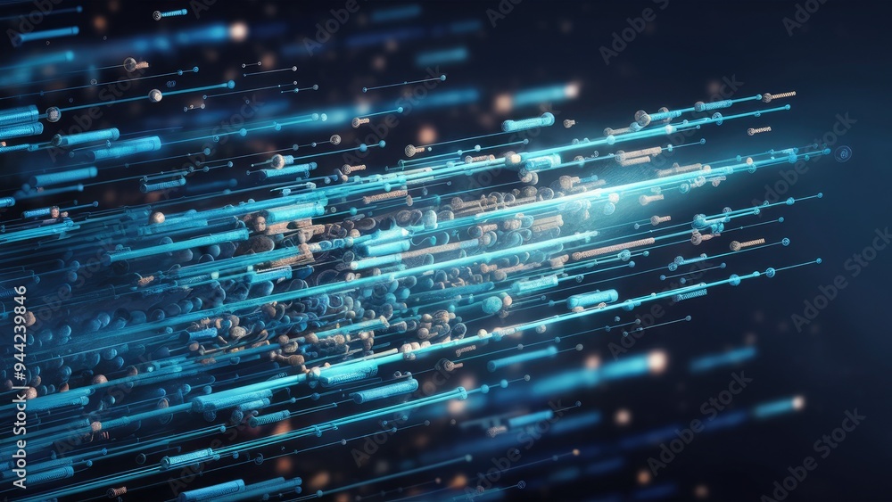 Aufkleber dynamic blue digital network with flowing data particles, representing rapid digital communication a