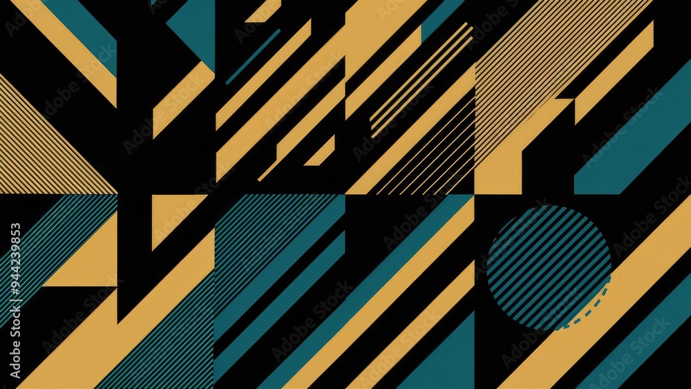 Poster dynamic composition of abstract modern geometric shapes with diagonal lines.
