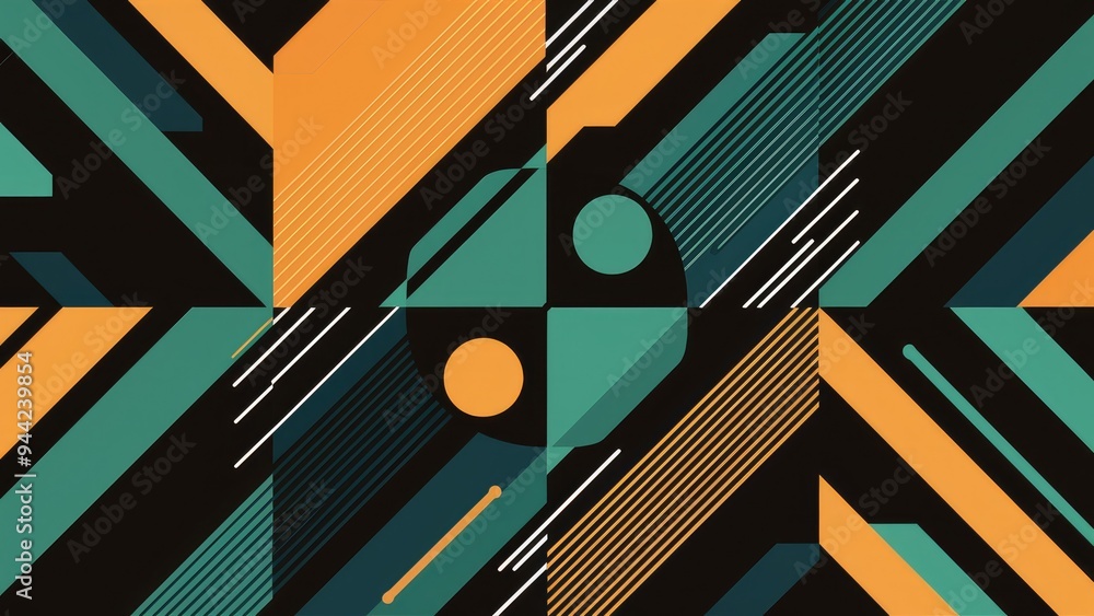 Poster dynamic composition of abstract modern geometric shapes with diagonal lines.