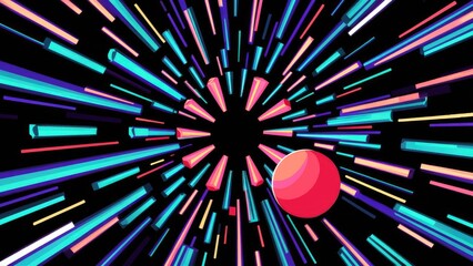 Fototapeta premium Dynamic neon shapes on a black background. Abstract digital artwork showcasing retro-futuristic patterns.