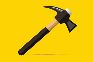 A hammer with a black grip and a sharp claw head set against a bright yellow backdrop, emphasizing its modern design and functionality.
