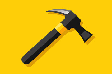 A hammer with a black grip and a sharp claw head set against a bright yellow backdrop, emphasizing its modern design and functionality.
