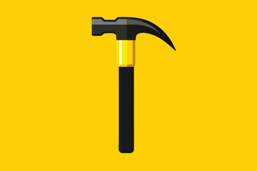 A hammer with a black grip and a sharp claw head set against a bright yellow backdrop, emphasizing its modern design and functionality.

