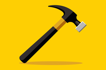 A hammer with a black grip and a sharp claw head set against a bright yellow backdrop, emphasizing its modern design and functionality.
