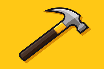 A hammer with a black grip and a sharp claw head set against a bright yellow backdrop, emphasizing its modern design and functionality.
