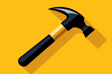 A hammer with a black grip and a sharp claw head set against a bright yellow backdrop, emphasizing its modern design and functionality.
